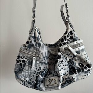 Silver & Black Patterned Shoulder Bag